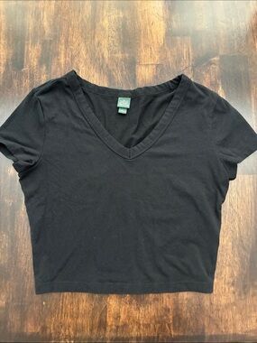 wild fable Black V-Neck Cropped Tee